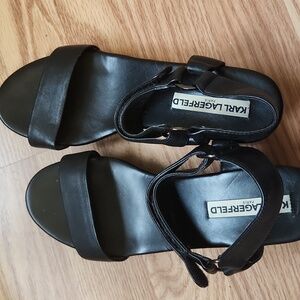 Karl Lagerfeld Classic Black Leather Sandals